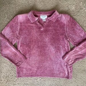 Alfred Dunner Petite Large Knitted Chenille Collared Shoulder Padded Sweater